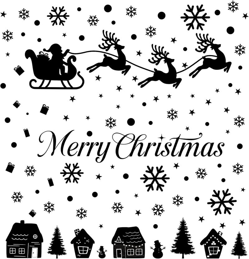 Kasubeso Merry Christmas Wall Decals, Black Santa Reindeer and Snowflake Window Clings, Removable Vinyl Wall Stickers for Holiday Party Bedroom Living Room Offices Home Decoration - Image 3